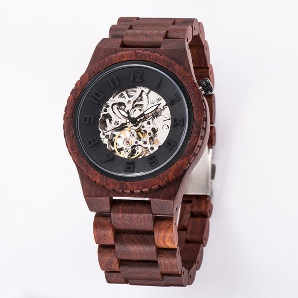 Wooden hollow mechanical men's watch