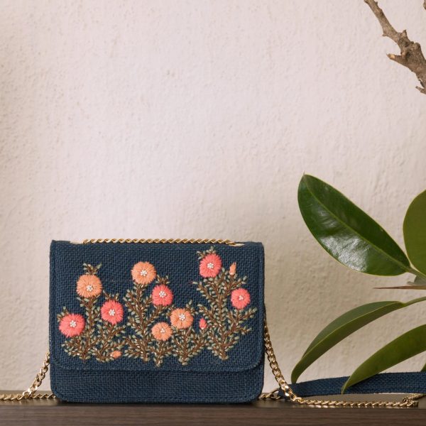 Pink Buttercups on Blue Flap Bag