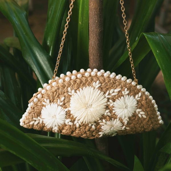 Serene White Half Moon Clutch Bag