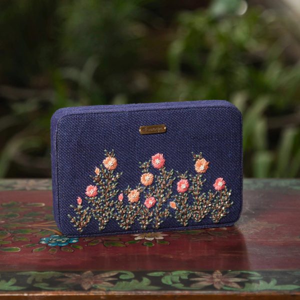 Pink Buttercups Navy Blue Box Clutch