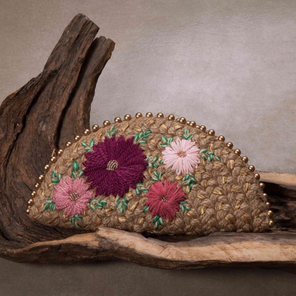 Wine Gold Half Moon Clutch Bag