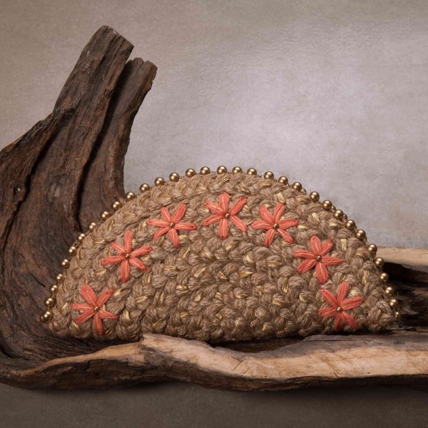Peach Canadian Lily Gold Half Moon Clutch Bag