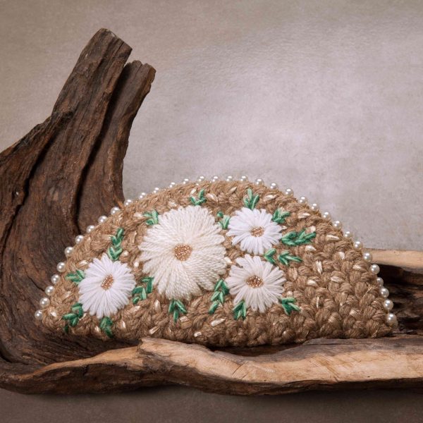 White Daisy Rose Gold Half Moon Clutch Bag