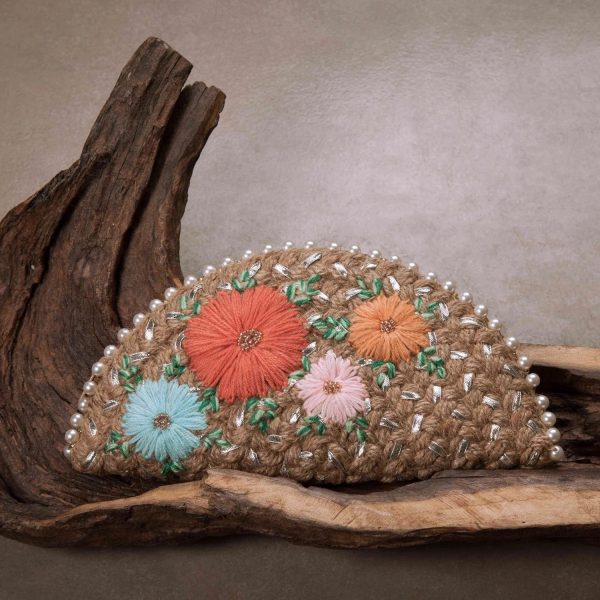 Pastel Bouquet In Silver Half Moon Clutch Bag
