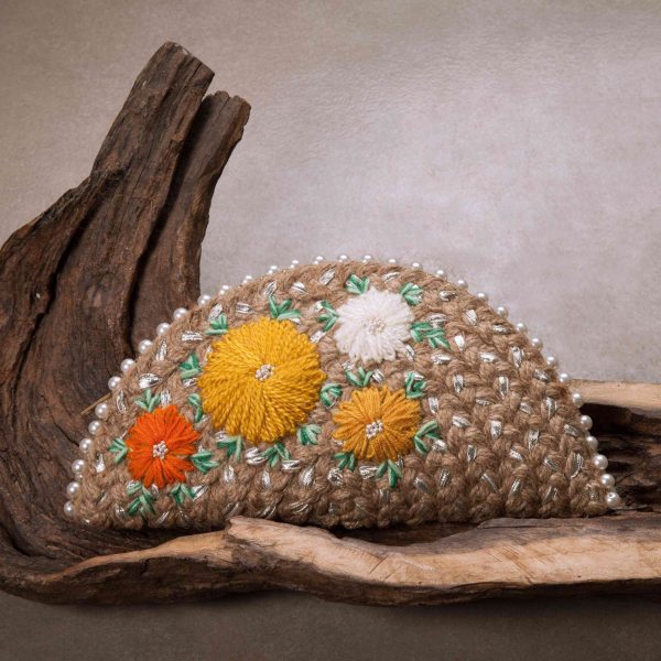 Yellow Canadian Lilly Silver Half Moon Clutch Bag