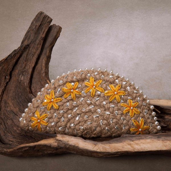 Yellow Canadian Lilly Silver Half Moon Clutch Bag