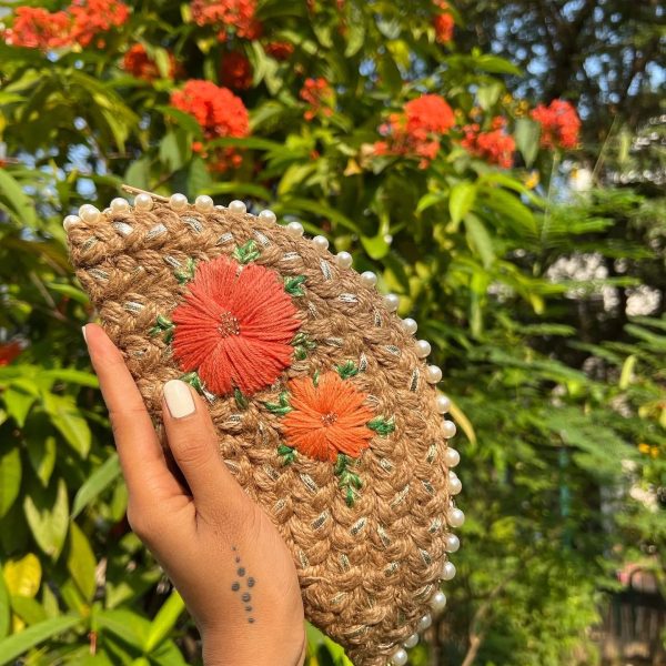 Duo Peach Silver Half Moon Clutch Bag