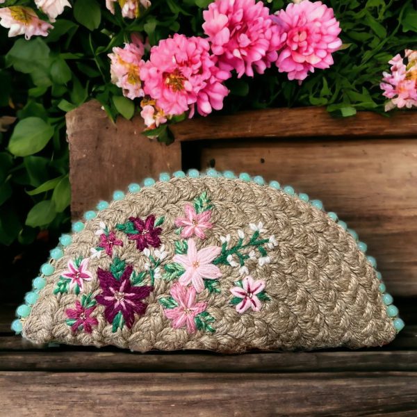 Pink Perennials Half Moon Clutch Bag