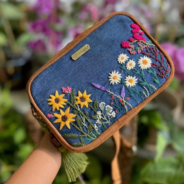 Garden Denim Vegan Suede Sling Bag
