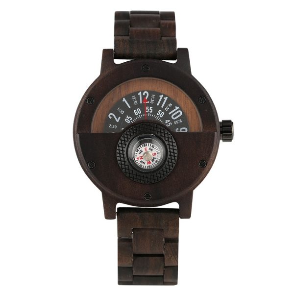 Black walnut solid multi-functional wooden compass outdoor sports watch retro wooden watch