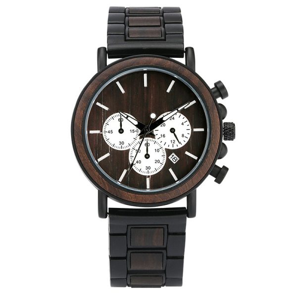 New alloy interlocking wood watch, maple wood sports watch, multi-functional six-fingered watch