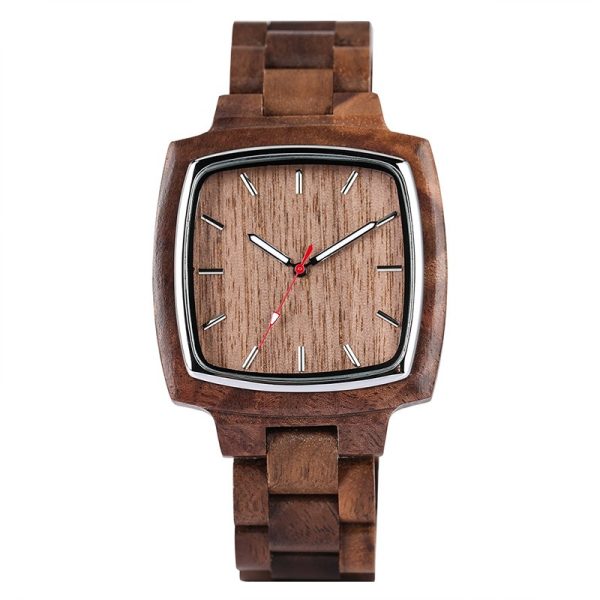 Square maple wood ladies' fashionable retro leather bracelet watch