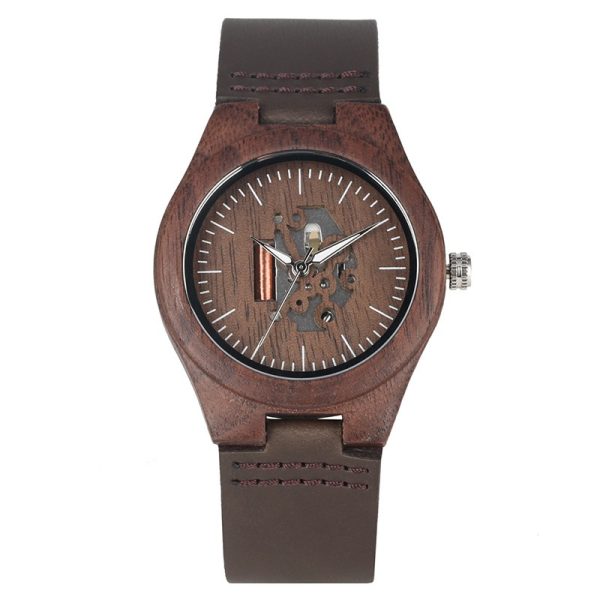 Couple hollow-out retro wooden watch, walnut wood fashionable and casual quartz wooden watch