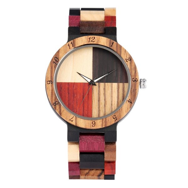Wood-block men's multi-color watch, solid wood black walnut quartz wooden watch