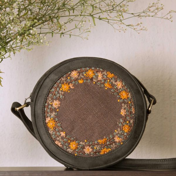 Olive and Brown Round Sling Bag