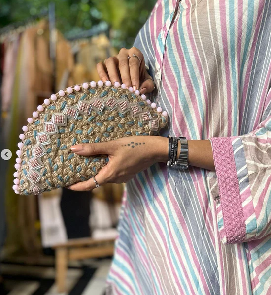 Misty Pink Gray Half Moon Clutch Bag