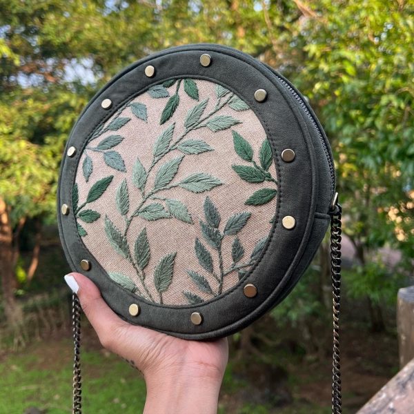 Leafy Green Stud Round Sling Bag