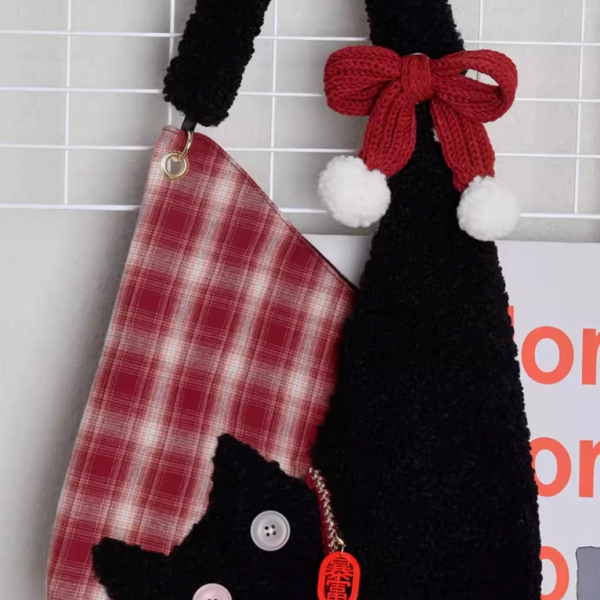Cute plush cat Tote bag Red New Year’s order to drive a single shoulder crossbody bag