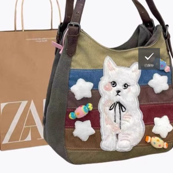 Cute Princess Cat Tote Bag New Commuter Millennium Striped Hand Crescent Underarm bag
