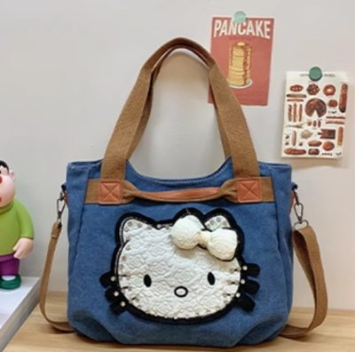 Cartoon Hello Cat Canvas large capacity bag Female Korean preppy Tote Bag Large capacity single shoulder crossbody bag fashion