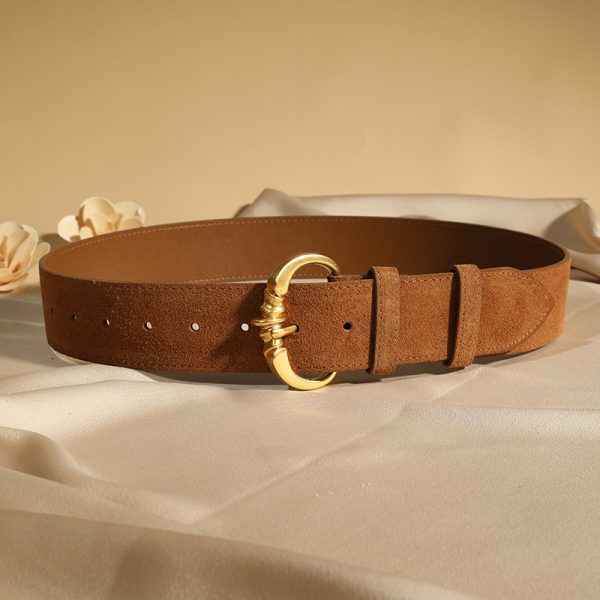 Women's button-down leather belt dress with sweater waistband and button closure