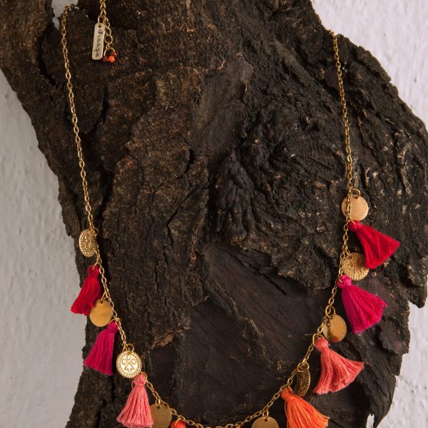 Flaming Red Tassel Necklace