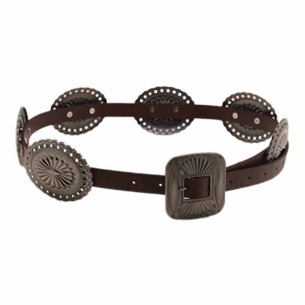 Retro Bohemian Western Cowboy-style Metal Embroidered Button Heavy-duty Belt with Ethnic Touch Leather Belt