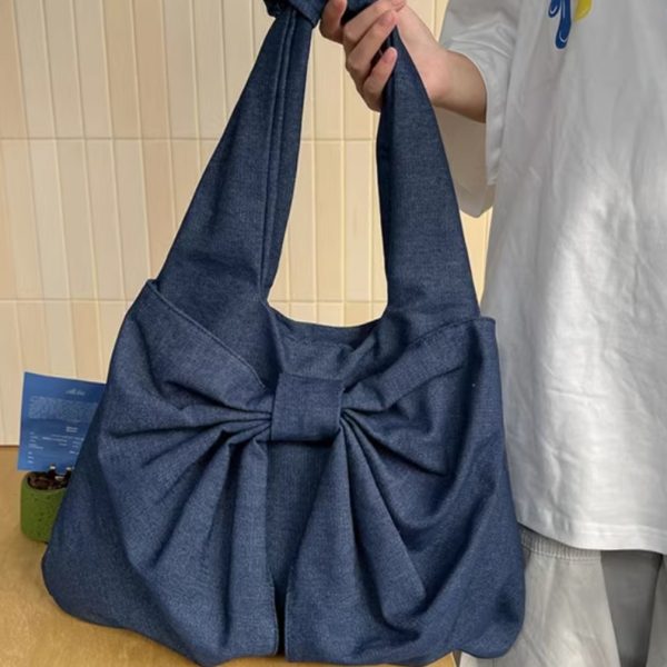 Bow canvas Bag Women’s Summer Tote Bag Preppy casual high capacity class commuting bag