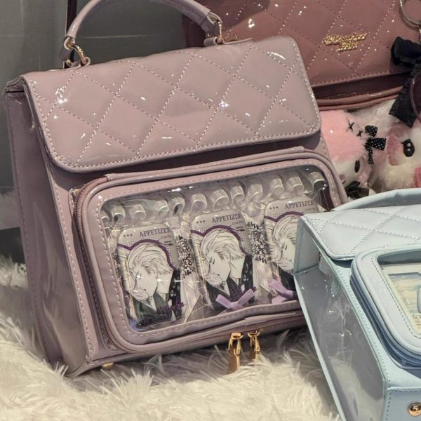 High-grade niche patent leather diamond check small square bag small food pain bag students class small backpack shoulder crossbody bag female